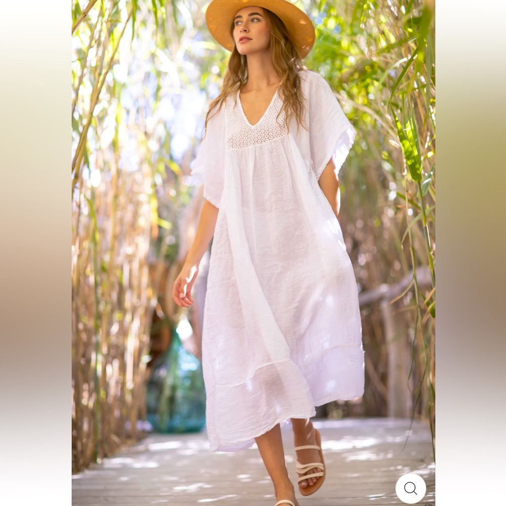 SUNDAY VALENTINA LINEN S25 Flowing Maxi pink Dress